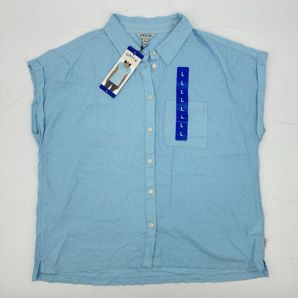 NWT Orvis Women's Linen Blend Sleeveless Button Up Shirt L Coastal Chic Classic